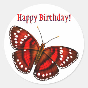 Sticker Rond Joyeux Anniversaire Tropical Cherry Papillon rouge