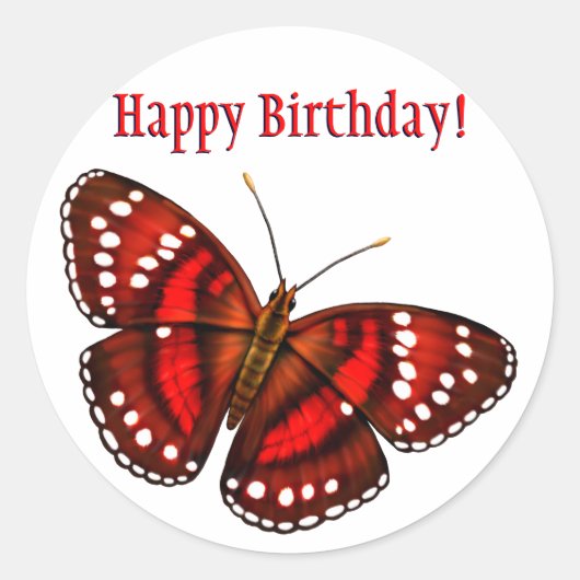 Sticker Rond Joyeux Anniversaire Tropical Cherry Papillon rouge (Devant)