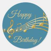 Sticker Rond Joyeux Anniversaire turquoise bleu vert notes de m (Devant)