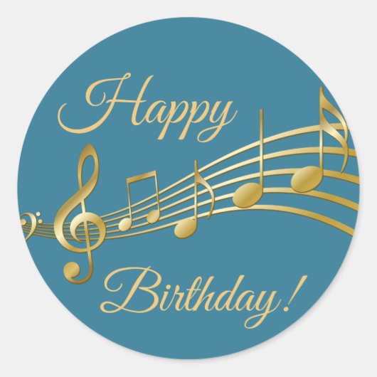 Sticker Rond Joyeux Anniversaire turquoise bleu vert notes de m (Devant)
