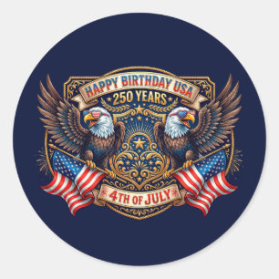 Sticker Rond Joyeux Anniversaire USA 250 Ans Aigles Patriotiq