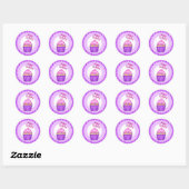 Sticker Rond Joyeux Anniversaire violet et rose Cupcake Aquarel (Feuille)