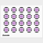 Sticker Rond Joyeux Anniversaire violet noir rayures blanches (Feuille)