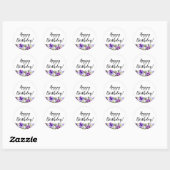 Sticker Rond Joyeux Anniversaire violet pansies fleurs blanc (Feuille)