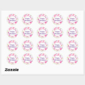 Sticker Rond Joyeux anniversaire violet rose (Feuille)
