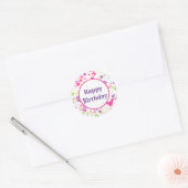 Sticker Rond Joyeux anniversaire violet rose (Enveloppe)