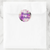 Sticker Rond joyeux anniversaire violet rose disco balle (Sac)
