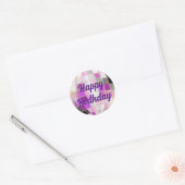 Sticker Rond joyeux anniversaire violet rose disco balle (Enveloppe)