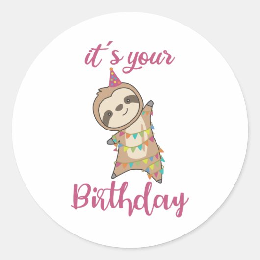 Sticker Rond Joyeux Anniversaire Vous Souhaite Sloth Mignonne (Devant)