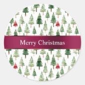 Sticker Rond Joyeux arbres de Noël rouges verts (Devant)