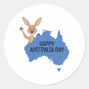Sticker Rond Joyeux Australia Day Kangaroo