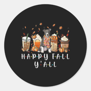 Sticker Rond Joyeux automne à tous Pitbull Café Citrouille Auto