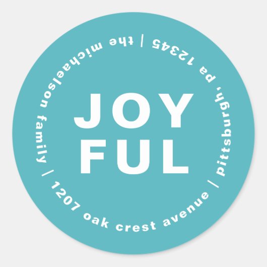 Sticker Rond Joyeux avec retour Adresse Noël Fête Bleu (Devant)