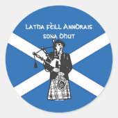 Sticker Rond Joyeux Bagpiper du drapeau de la Saint Andrews (Devant)