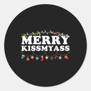 Sticker Rond Joyeux baiser mon Noël lumières sarcastique Xmas d