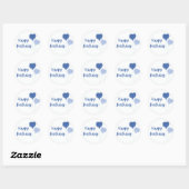 Sticker Rond Joyeux ballon d'anniversaire bleu coeur (Feuille)