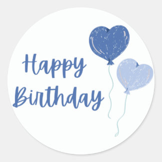 Sticker Rond Joyeux ballon d'anniversaire bleu coeur