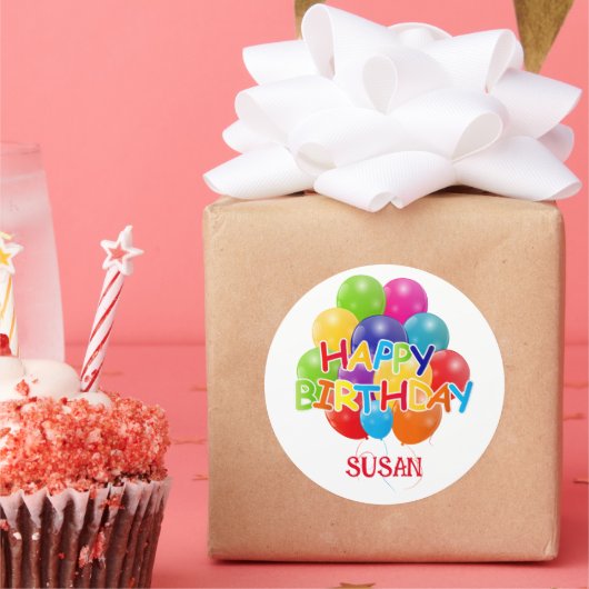 Sticker Rond Joyeux Ballons d'anniversaire (Fête)