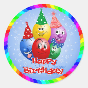 Sticker Rond Joyeux Ballons d'anniversaire amusant