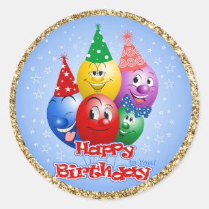 Sticker Rond Joyeux Ballons d'anniversaire amusant