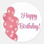 Sticker Rond Joyeux Ballons d'anniversaire rose simple propre (Devant)