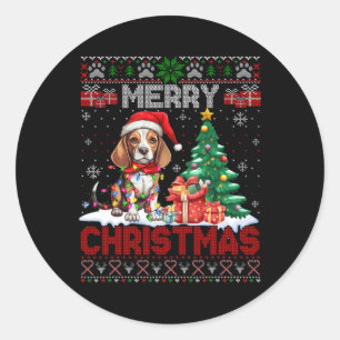 Sticker Rond Joyeux Beagle de Noël Amoureux des chiens Ugly Xma