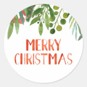 Sticker Rond Joyeux Berry de Noël et Branches Aquarelle (Devant)