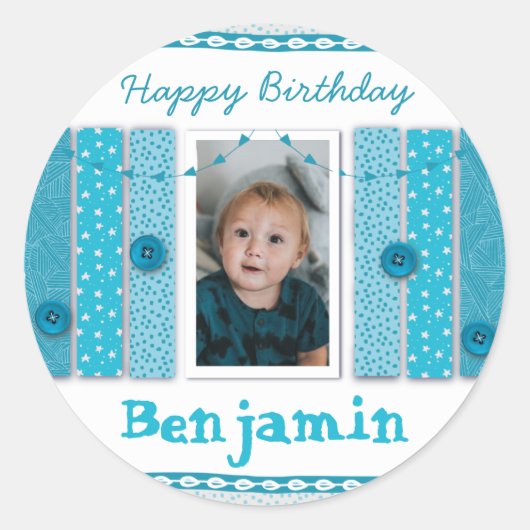Sticker Rond Joyeux Birthday Boy Blue Scrapbooking (Devant)
