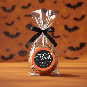 Sticker Rond Joyeux biscuit Éffrayant blanc orange Halloween
