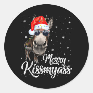 Sticker Rond Joyeux Bisou à Mon Noël Sarcastique Pyjama Drôle d