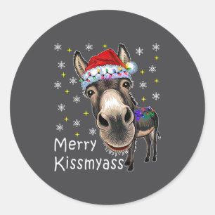Sticker Rond Joyeux Bisous à Mon Drôle de Noël Lumières Citatio