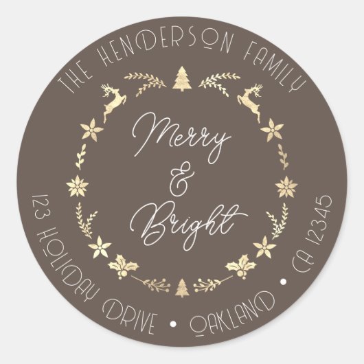 Sticker Rond Joyeux Bright Adresse de la famille Reinder Wreath (Devant)