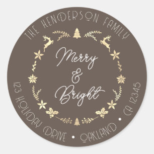 Sticker Rond Joyeux Bright Adresse de la famille Reinder Wreath