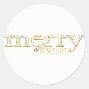 Sticker Rond Joyeux & Bright White Gold Holiday Fête de Noël Fa