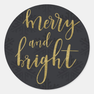 Sticker Rond JOYEUX & BRILLANT Vacances d'Hiver Flocons de Neig
