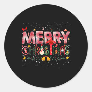 Sticker Rond Joyeux Buffalo de Noël Plaid Red Père Noël Famille