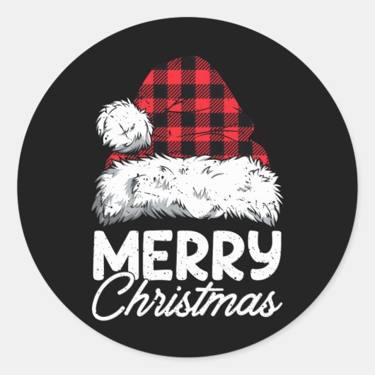 Sticker Rond Joyeux Buffalo de Noël Plaid Rouge Noël Noël Noël (Devant)