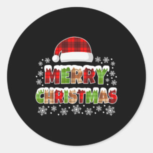 Sticker Rond Joyeux Buffalo de Noël Plaid Xmas Hommes Femmes En