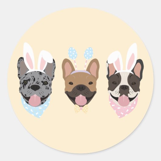 Sticker Rond Joyeux Bulldogs français de Pâques (Devant)