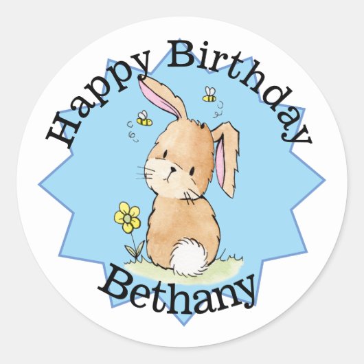 Sticker Rond Joyeux Bunny d'anniversaire personnalisé (Devant)