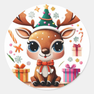 Sticker Rond Joyeux cadeau de Noël Reindeer