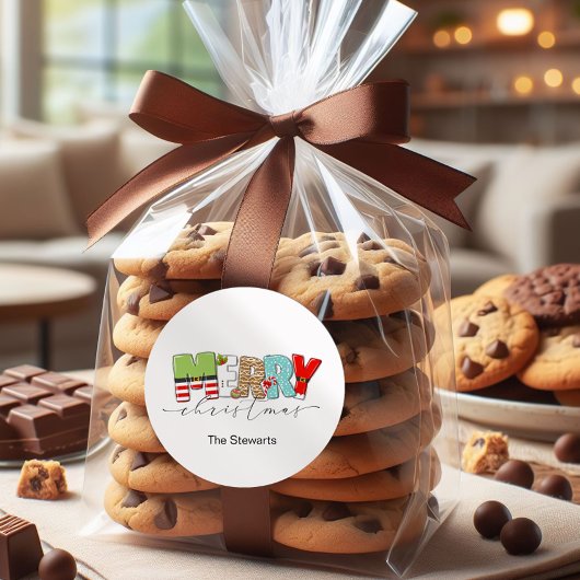 Sticker Rond Joyeux cadeau de Noël, typographie de vacances