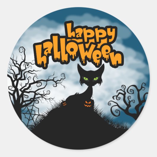 Sticker Rond Joyeux cadeau Halloween Éffrayant chat Favor (Devant)