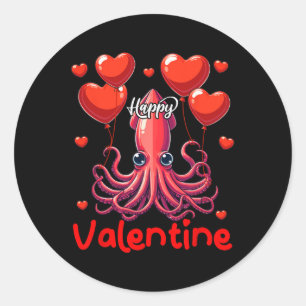 Sticker Rond Joyeux Calmar Saint-Valentin tenant coeur Bylloons
