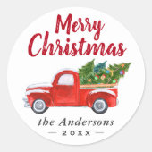 Sticker Rond Joyeux Camion de Noël et Arbres de Noël (Devant)