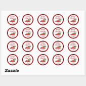 Sticker Rond Joyeux Camion de Noël Rouge Buffalo Plaid (Feuille)