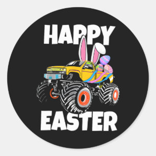 Sticker Rond Joyeux Camion Monstre de Pâques OEufs de Pâques En