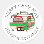 Sticker Rond Joyeux Camp-mas ! Funny Camping Pun Noël (Devant)