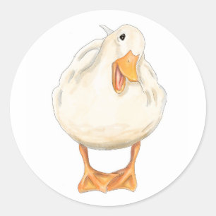 Sticker Rond Joyeux canard, mignon animal, artisanal, aquarelle