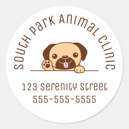 Sticker Rond Joyeux Carlin Chien Pékin au-dessus du texte perso (Devant)